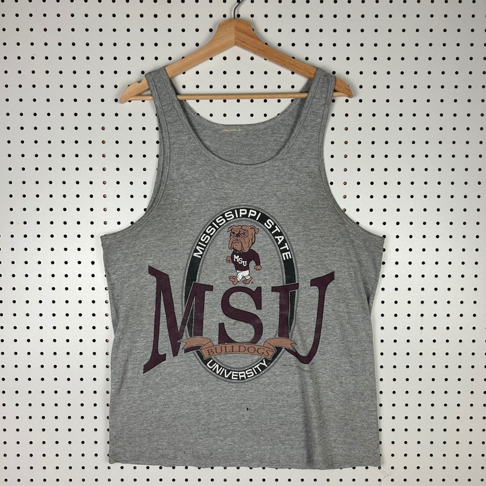 Mississippi State Univ MSU Bulldogs Tank Top Medium Grey Red‎ Oak Sportswear